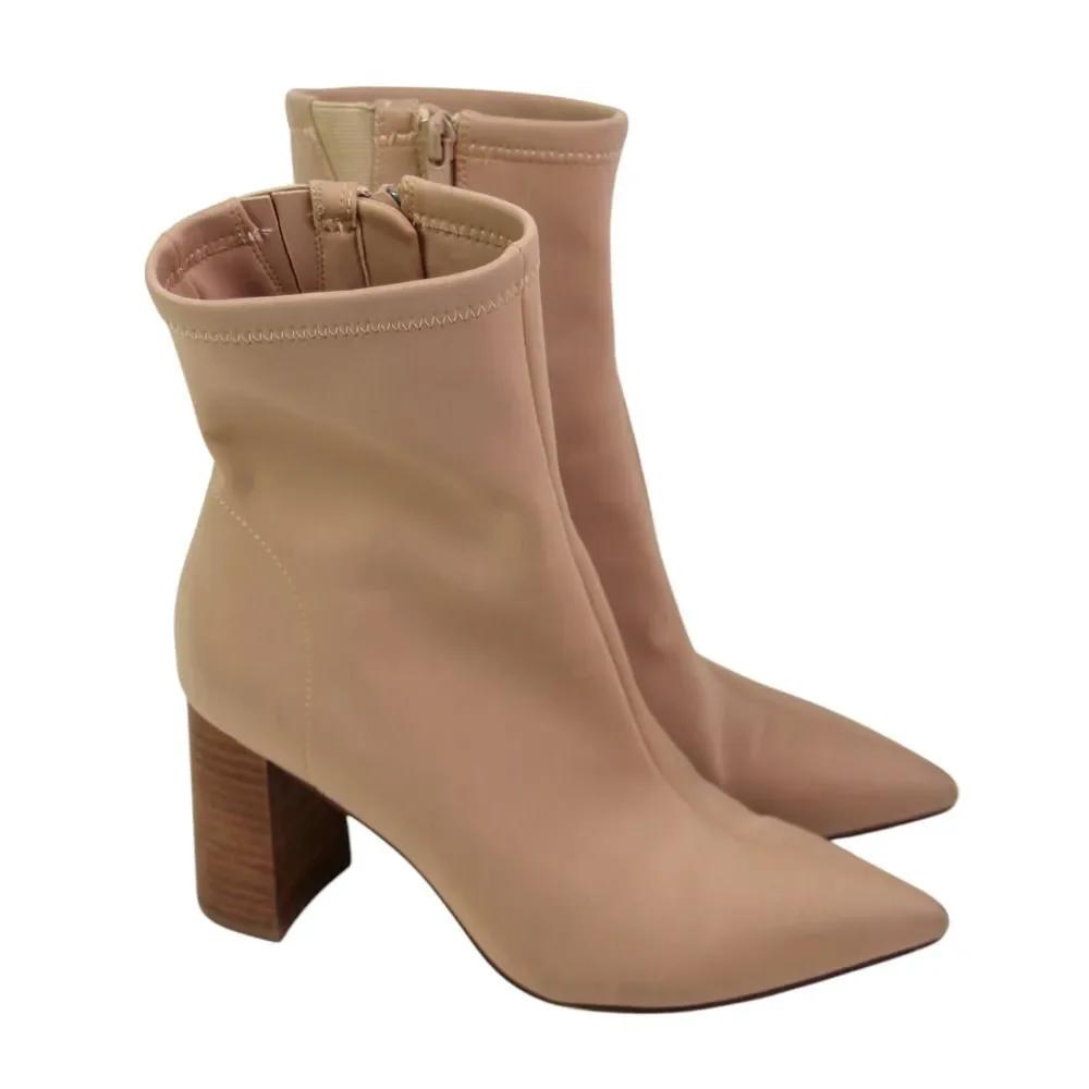 Jeffrey Campbell BEIGE ELASTIC NYLON HIGH HEEL POINTED ZIP SIDE ANKLE BOOTS Sz 6